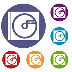 Poster - CD with danger lettering icons set