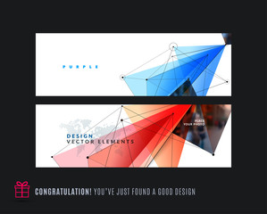 Wall Mural - Abstract vector set of modern horizontal website banners with colourful triangle