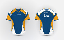 Blue, White And Orange Stripe Pattern Sport Football Kits, Jersey, T-shirt Design Template