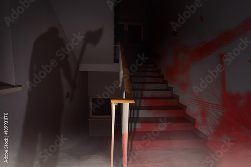 Cuadros en Lienzo psychopath with an ax in an abandoned house