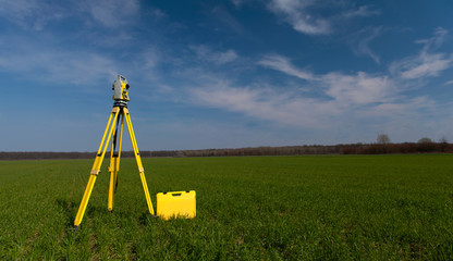 Surveyor equipment theodolite on tripod