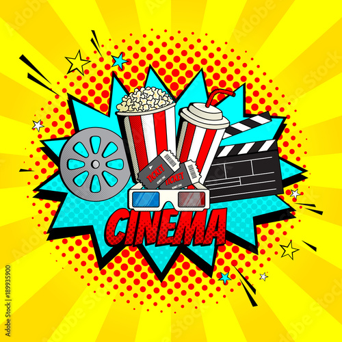 Yellow Cinema Banner Template Concept Of Movie Watching Symbol