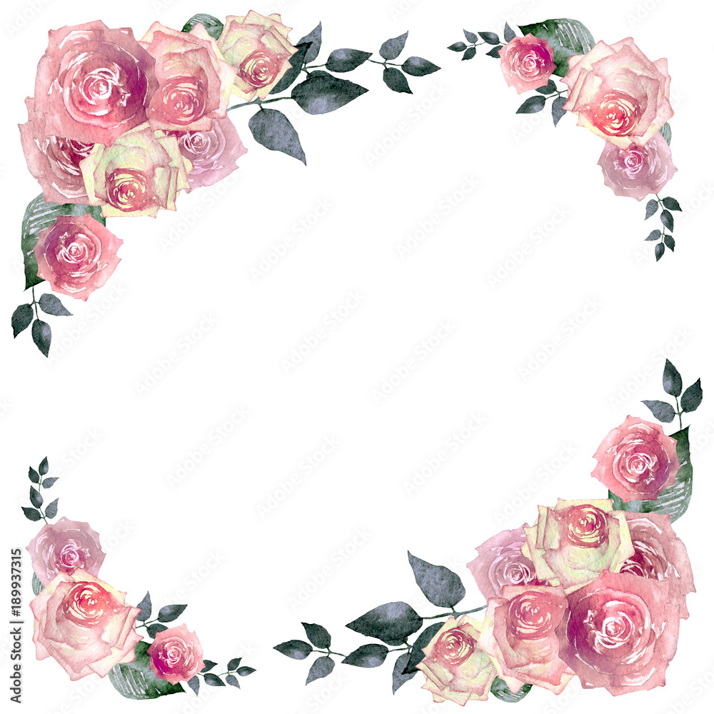 薔薇 背景フレーム 水彩 イラスト の Stock イラスト | Adobe Stock