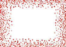 Heart Border For Valentines Day With Red Glitter. February 14th Day. Vector Confetti For Heart Border Template. Grunge Hand Drawn Texture. Love Theme For Party Invite, Retail Offer And Ad.