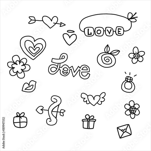 Love Icon Cartoon Vector Set Illustration Cute Doodle Style White