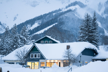 Wall Mural - snow covered house in mountains