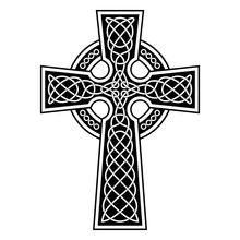 Celtic Cross With White Patterns On A Black Background.