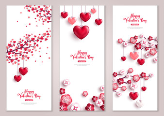 valentines vertical banners, tree with hearts.
