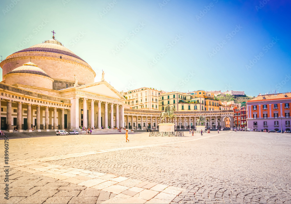 Piazza del Plebiscito, Naples Italy - obrazy, fototapety, plakaty 