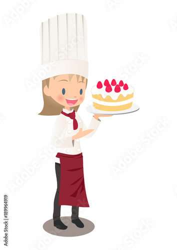 いちごのケーキを持つ女性パティシエのイラスト画像 Stock Vector Adobe Stock