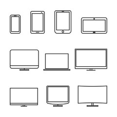 Fototapete - Icons digital devices, thin lines, vector illustration.