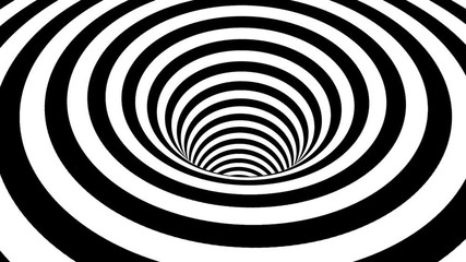 Poster - Abstract black and white striped optical illusion three dimensional geometrical wormhole shape
