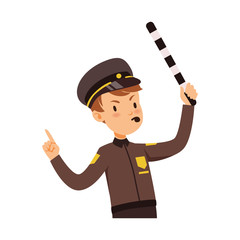 Sticker - Police officer character managing road traffic, traffic policeman vector Illustration