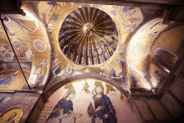 ISTANBUL, TURKEY - JANUARY 15, 2018: Interior and ancient mosaic in the Church of the Holy Saviour in Chora, or Kariye Camii