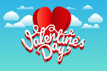 Poster - Abstract paper origami valentines greeting card. Valentines heart and clouds