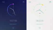 Clock Application On Light And Dark Background. Concept Of UI Design, Day And Night Variants. Digital Countdown App, User Interface Kit, Mobile Clock Interface. UI Elements, 3D Illustration
