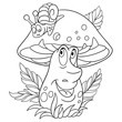 Coloring page. Cartoon Porcini boletus. Happy Mushroom character. Eco Food symbol. Design element for kids coloring book, t-shirt print, icon, logo, label, patch, sticker.