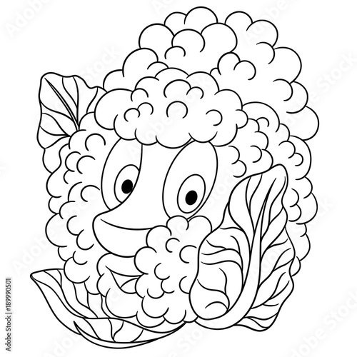 Coloring Page Cartoon Cauliflower Happy Vegetable Character Eco Food Symbol Design Element