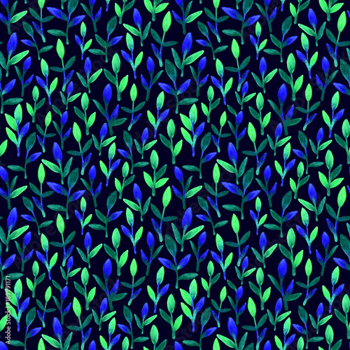 Simple And Cute Floral Seamless Pattern Green Blue Spring Leaves Hand Painted With Watercolor Nature Drawing Leaf On Dark Background Art Bright Backdrop Wallpaper Beautiful Colors Brush Stock Illustration Adobe Stock