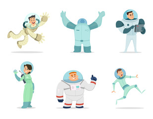 Wall Mural - Space characters. Mascots of astronauts in cartoon style