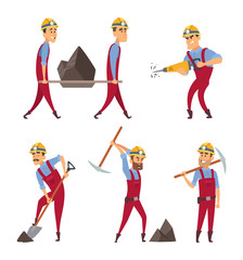 Poster - Set of working people. Miners in different action poses