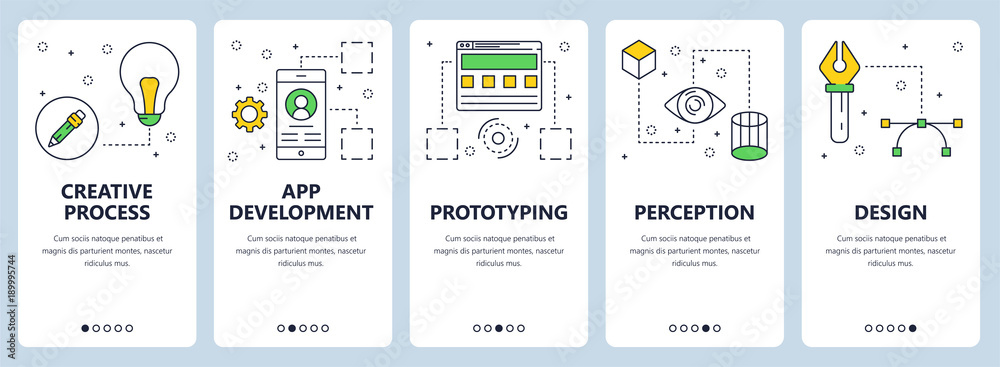 Vector modern thin line creative process concept web banner set Stock ...