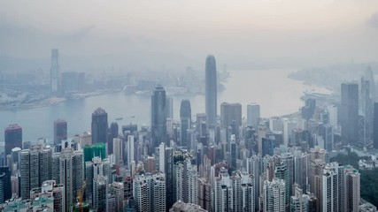 Fototapete - timelapse, sunrise from Victoria peak,  Hong kong