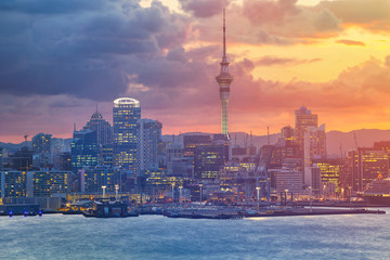 Wall Mural - Auckland. Cityscape image of Auckland skyline, New Zealand during sunset.