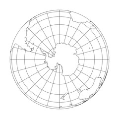 Wall Mural - outline earth globe with map of world focused on antarctica. vector illustration.