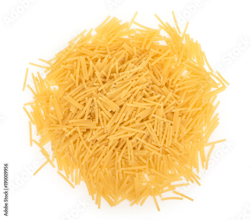 Cuadros en Lienzo Heap of uncooked dry vermicelli, noodles, pasta, isolated on a white background, close up, top view