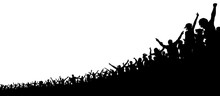 A Crowd Of Sports Fans. A Crowd Of People In The Stadium. Silhouette Vector