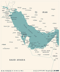  Persian Gulf Map - Vintage Vector Illustration