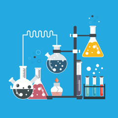 Laboratory equipment banner. Concept for science, medicine and knowledge. Flat vector illustration