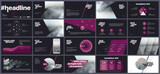 Fototapeta  - Purple presentation templates elements on a black background. Vector infographics. Use in Presentation, flyer and leaflet, corporate report, marketing, advertising, annual report, banner.