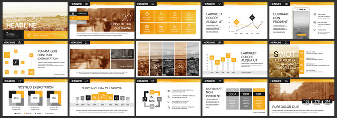 Wall Mural - Orange presentation templates elements on a white background. Vector infographics. Use in Presentation, flyer and leaflet, corporate report, marketing, advertising, annual report, banner.