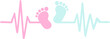 Baby heartbeat line with footprints