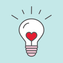 Creative Idea Symbol. Lightning Bulb With Heart Color Line Flat