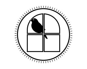 Wall Mural - crows perched on the window image vector icon logo silhouette