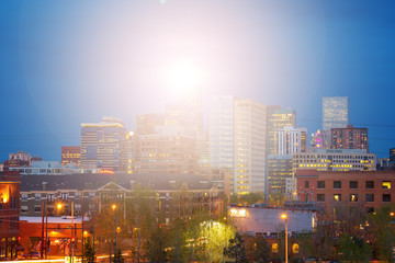 Sticker - Denver Colorado bright sunlight shining above the downtown skyline