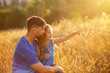 Family. Father and daughter on a sunset walk