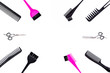 © 9dreamstudio - Beauty saloon equipment. Hairdress, haircut. Combs, sciccors, brushes on white background top view copy space