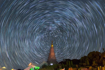 Wall Mural - pagoda with star trail.