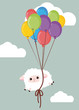 white sheep on sky with balloon