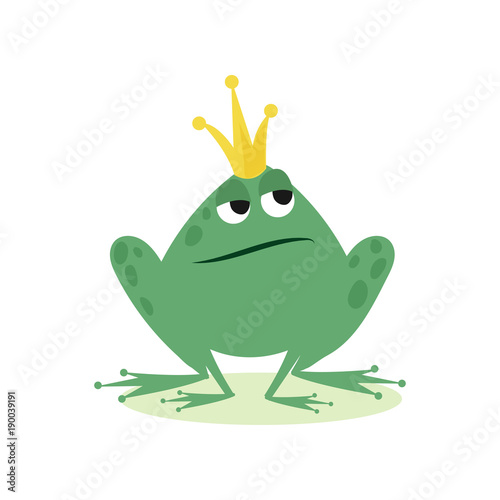 Photographie Prince frog in golden crown, fairy tale character cartoon vector Illustration
