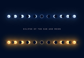 Wall Mural - solar and lunar eclipses full cycle. sun and moon eclipses.