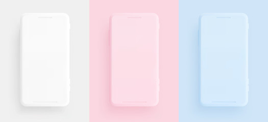 Aufkleber - Mobile phone, template modern gadget. Smartphone mackup isolated realistic, white pink and blue