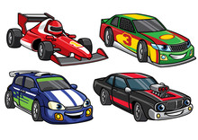 Cartoon Sport Racing Car In Set