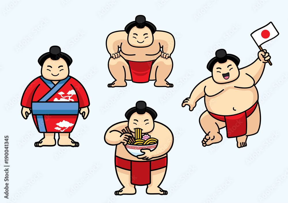 set of cute sumo japan character - obrazy, fototapety, plakaty 