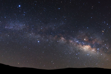 Wall Mural - landscape with milky way, night sky with stars and silhouette high mountain.