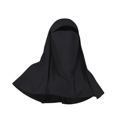 Muslim Islamic Women Burqa with Face Cover Niqab on white. 3D illustration